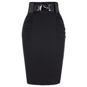 Women's Stretchy Pencil Skirt Side Pleated Business Skirts with Belt KK271(28 Color) - Skirts - $9.88 