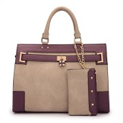 Women's Two Tone Fashion Handbag For Women Top Handle Satchel Bag Padlock Designer Purse With Matching Wristlet - Accesorios - $79.99  ~ 68.70€