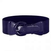 Women's Vintage Solid Color Wide Elastic Stretchy Retro Cinch Belt, Navy Blue, Medium - 平鞋 - $3.99  ~ ¥26.73