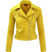 Womens Yellow Moto Biker Leather Jacket - Jacket - coats - $251.00 