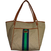 Womwn's Large Tommy Hilfiger Tote (Beige/Brown/Navy & Green Stripe Large Logo) - Hand bag - $99.00 