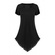 YMING Women's Summer Casual Shirt Dress Round Neck Asymmetrical Hem Top Solid Color Blouse - Košulje - kratke - $25.99  ~ 22.32€