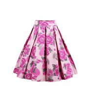 YUMDO Pleated Vintage Swing Skater Skirts Floral Print A-line High Waist Midi for Women - Skirts - $6.99 