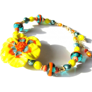 Yellow Lampwork Flower Bracelet - Narukvice - $80.00  ~ 68.71€