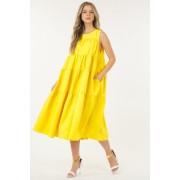Yellow Sleeveless Basic Stretch Poplin Dress With Layers - Dresses - $92.95 