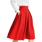 Yige Women's High Waist Flared Skirt Pleated Midi Skirt With Pocket - Skirts - $11.88 