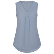 Youtalia Womens Sleeveless Chiffon Pleated V Neck Casual Blouse Shirt Tops - 半袖衫/女式衬衫 - $39.99  ~ ¥267.95