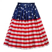 Ytwysj Women Vintage USA American Flag Printed Stretch High Waist Plain Flared Pleated Midi Skirt - 裙子 - $24.90  ~ ¥166.84