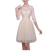 Yucou Women's Lace Tulle 3/4 Sleeves Bridesmaid Formal Wedding Cocktail Short Mini Dresses - Dresses - $109.00 