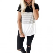 YunJey Short Sleeve Round Neck Triple Color Block Stripe T-Shirt Casual Blouse - Košulje - kratke - $9.99  ~ 63,46kn