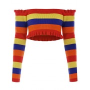 ZAFUL Crop Sweater Long Sleeve Pullover Sweater Crop Top Off Shoulder Ribbed Contrast Sweater - Košulje - duge - $19.99  ~ 126,99kn