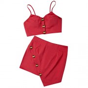 ZAFUL Women Bikini Set Sexy Spaghetti Strap Backless Two Pieces Suit Button Crop Top with Cami Skirt Holiday Wear - Abiti - $17.99  ~ 15.45€