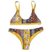 ZAFUL Women Boho Floral Bikini Set Sexy Scoop Neck Beachwear Swimsuit - Swimsuit - $9.99 