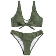 ZAFUL Women Bowtie Ribbed Bikini Set Texture Tied Scrunch Butt Swimsuit Padded Bathing Suit - Swimsuit - $10.99 