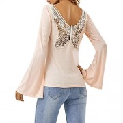 ZAFUL Women Butterfly Pattern Lace Back T Shirt Long Sleeve Blouse - Košulje - kratke - $23.99  ~ 152,40kn