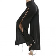 ZAFUL Women Comfy High Waist Side Slit Lace Up Wide Leg Flowy Long Palazzo Pants - Pants - $29.99 