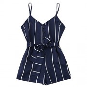 ZAFUL Women Cute Striped Romper V Neck Spaghetti Strap Boho Summer Jumpsuit with Belt - Haljine - $17.99  ~ 15.45€