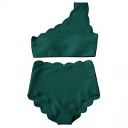 ZAFUL Women High Waist Scalloped One Shoulder Bikini Set Asymmetrical 2 PCS Swimsuit Padded - Costume da bagno - $13.99  ~ 12.02€