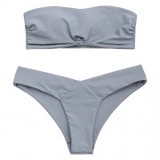 ZAFUL Women Knot Padded Triangle Bottom Bandeau Strap Wrap Bikini Set Bathing Swimsuit - Swimsuit - $21.99 