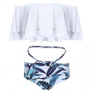 ZAFUL Women Off Shoulder Flounce Vintage Strapless Bandeau Top Front Tie Bottom Swimsuit Bikini Set - Fato de banho - $30.99  ~ 26.62€