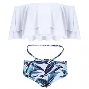 ZAFUL Women Off Shoulder Flounce Vintage Strapless Bandeau Top Front Tie Bottom Swimsuit Bikini Set - Kostiumy kąpielowe - $30.99  ~ 26.62€
