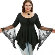 ZAFUL Women Plus Size Flare Sleeve Vintage Lace Handkerchief Tunic Swing Top - Košulje - kratke - $26.99  ~ 171,46kn