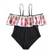 ZAFUL Women Plus Size One Piece Swimsuit Off Shoulder Ruffled Leave Print Monokini Bathing Suits Swimwear - Swimsuit - $19.49 