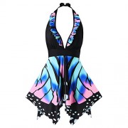 ZAFUL Women Plus Size Swimsuit Butterfly Print Tankini Set Ruffle Trim Top and Brief Swimwear - Swimsuit - $13.99 