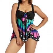 ZAFUL Women Plus Size Swimsuit Graphic Front Knot Tankini Set Butterfly Print Blouson Bathing Suit - Swimsuit - $13.99 