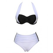ZAFUL Women Push up Padded Bra Bikini Set Halter Tops Swimsuit Vintage Ruched Bathing Suits - Swimsuit - $15.99 