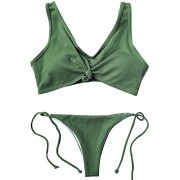 ZAFUL Women Ribbed Knotted String Bralette Push Up Padded Bikini Fashion 2 Pieces Bathing Suit Beach Summer Wear Bikini Set - Kostiumy kąpielowe - $21.99  ~ 18.89€