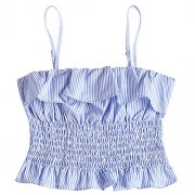 ZAFUL Women Ruffle Smocked Striped Cami Top Bandeau Tube Crop Tops Pleated Tank W/Straps - Košulje - kratke - $11.29  ~ 71,72kn