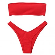 ZAFUL Women Strapless Ribbed High Cut Bandeau Bikini Set - Kostiumy kąpielowe - $15.99  ~ 13.73€