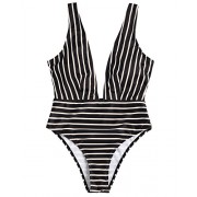 ZAFUL Women Striped Bathing Suit Retro One Piece Backless Swimsuit High Waisted Pin up Swimwear - Kopalke - $9.99  ~ 8.58€