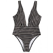 ZAFUL Women Striped Bathing Suit Retro One Piece Backless Swimsuit High Waisted Pin up Swimwear - Kostiumy kąpielowe - $9.99  ~ 8.58€