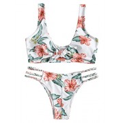 ZAFUL Women Tie Knotted Front High Cut Brazilian Thong 2PCS Bikini Sets Swimsuit - Badeanzüge - $18.49  ~ 15.88€
