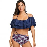 ZAFUL Women Two Pieces Bikini Sexy Floral Print Flounce Crop Top Swimsuit - Kostiumy kąpielowe - $39.99  ~ 34.35€