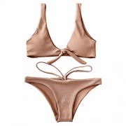 ZAFUL Women Two Pieces Swimwear Swimsuit Knotted Padded Scoop Bikini Sets Beachwear Bathing Suit - Swimsuit - $15.99 