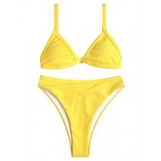 ZAFUL Women's Adjustable Straps Solid Color Ribbed High Cut Bikini - 泳衣/比基尼 - $28.99  ~ ¥194.24
