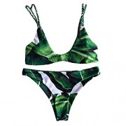ZAFUL Women's Cami Palm Tree Padded Sexy Top T-Shaped Shorts Bikini Set Leaves Print Push-up Holiday Beach Swimwear - Kostiumy kąpielowe - $20.99  ~ 18.03€