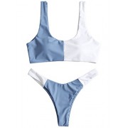 ZAFUL Women's Color Block Scooped Neck High Cut Bikini Set Bathing Suit - Swimsuit - $18.99 