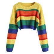 ZAFUL Women's Colorful Striped Crop Sweater Dropped Shoulder Long Sleeve Pullover - Košulje - kratke - $25.99  ~ 165,10kn