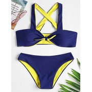 ZAFUL Women's Criss-Cross Top Front Knotted Padded Bandeau Bikini Set - Fato de banho - $28.99  ~ 24.90€