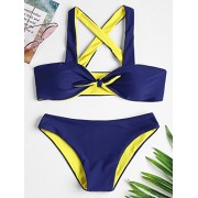 ZAFUL Women's Criss-Cross Top Front Knotted Padded Bandeau Bikini Set - Kostiumy kąpielowe - $28.99  ~ 24.90€