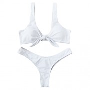 ZAFUL Women's Cute Tie Knotted Padded Thong Bikini Pure Color Swimsuits - Fato de banho - $24.99  ~ 21.46€