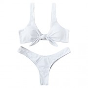 ZAFUL Women's Cute Tie Knotted Padded Thong Bikini Pure Color Swimsuits - Kostiumy kąpielowe - $24.99  ~ 21.46€