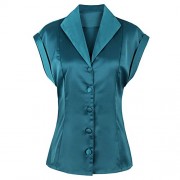 ZAFUL Women's Elegant Silk Shirt Satin Monochrome Plain Evening Shirt Button Vintage Top - Shirts - $19.99 