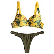 ZAFUL Women's Fashion Flowers Leaf Print Bra High Elastic Bottom Bathing Suit - Swimsuit - $19.99 