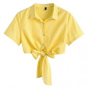 ZAFUL Women's Fashion Plaid Tie Knotted Button Down Shirts Crop Top - Košulje - kratke - $23.99  ~ 152,40kn