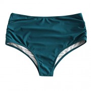 ZAFUL Women's Leaf Print Lace Up Ruched High Waisted Tankini Set Swimsuit (O-Greenish Blue, XL) - Swimsuit - $7.99 